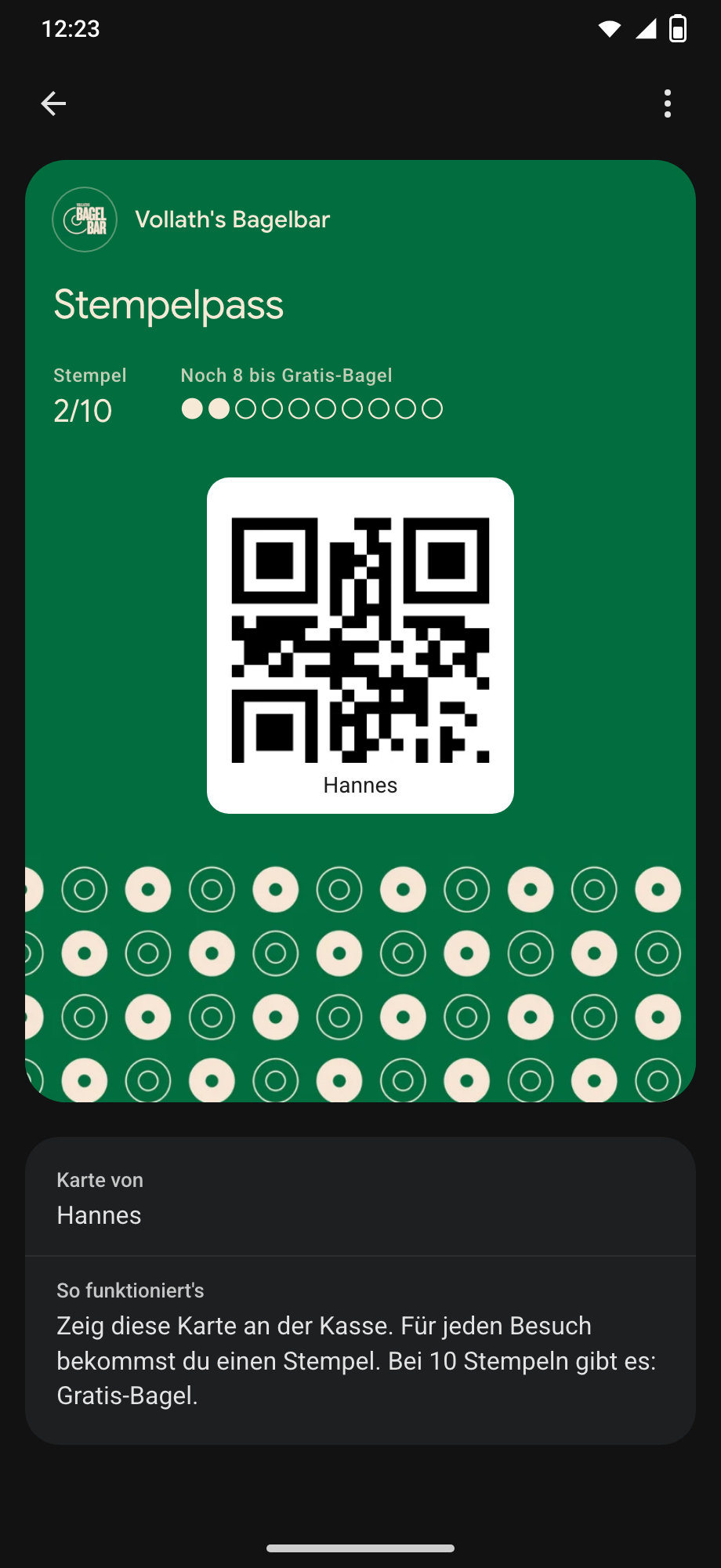 Android-Bildschirmfoto: dieselbe Karte in Google Wallet.
